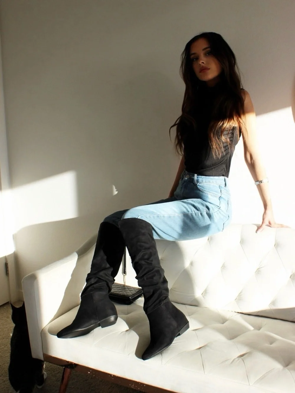 Shoe Dazzle Black Suede Over-the-Knee Slouch Boots